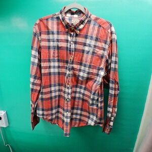 J Crew Summer Plaid Shirt Tailored Fit Button Down Men‎ Size L Red Blue
